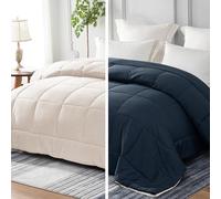 Whale Flotilla Reversible Coverless Single Duvet 7.5 Tog Lightweight Quilt | 135 x 200 cm, Breathable Box-Stitch Microfibre Comforter, Machine Washable, All Seasons, Bed Bedroom Hotel, Navy, Beige