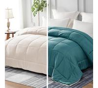 Whale Flotilla Reversible Coverless Single Duvet 7.5 Tog Lightweight Quilt | 135 x 200 cm, Breathable Box-Stitch Microfibre Comforter, Machine Washable, All Seasons, Bed Bedroom Hotel, Dark Teal, Beige