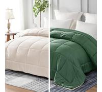 Whale Flotilla Reversible Duvet King Size for All Seasons, 7.5 Tog Down Alternative Box Sitiched Comforter, Lightweight and Machine Washable Bedding Set, 220X240 cm, Sage Green,Brich Beige