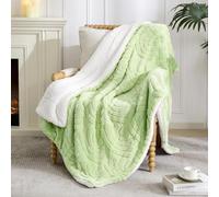 Whale Flotilla Sherpa Fleece Throw Blanket for Couch, Extra Large 130x180CM, Reversible Lightweight Blankets for All Season, Soft and Warm, Light Green