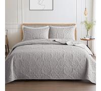 Whale Flotilla Soft Twin Quilt Bedding Set for All Seasons, Elegant Vintage Damask Ultrasonic Quilts Set, Lightweight Reversible Bedspread, Coverlet, Bed Cover with 2 Pillow Shams, Lightgrey