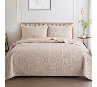 Whale Flotilla Soft Twin Quilt Bedding Set for All Seasons, Elegant Vintage Damask Ultrasonic Quilts Set, Lightweight Reversible Bedspread, Coverlet, Bed Cover with 1 Pillow Sham, Brich Beige