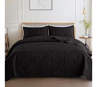 Whale Flotilla Soft Twin Quilt Bedding Set for All Seasons, Elegant Vintage Damask Ultrasonic Quilts Set, Lightweight Reversible Bedspread, Coverlet, Bed Cover with 1 Pillow Sham, Black