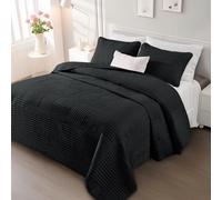 Whale Flotilla Ultra Soft King Quilt Bedding Set, Lightweight Microfiber Black Quilts Bedspreads Oversized, 3 Piece Ultrasonic Geometric Coverlet Bed Cover for All Seasons