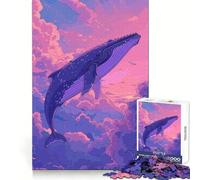 Whale Flying on Sky Retro Jigsaw Puzzles 1000 Pieces for Adults Mind Power Mind Soothing Fun Uniform Edges Thoughtful Gift (38x26cm)