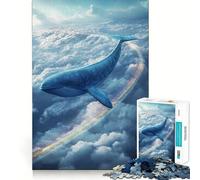 Whale Flying through Clouds with Rainbow 1000 Piece Jigsaw Puzzles for Teenagers Recall Fun Play Tight Interlock No Gaps Family Fun Night Activity (38x52cm)