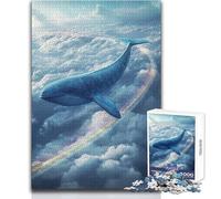 Whale Flying through Clouds with Rainbow Jigsaw for Adults 1000 Pieces Focus Building Educational Activity for Festive Occasions Size 38x26cm