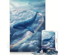 Whale Flying through Clouds with Rainbow Teenager Jigsaw Puzzles 1000 Pieces Memory Power Soothing Hobby Seamless Fit Cozy Xmas Gift (50x75cm)