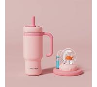 Whale Fountain Water Bottle with Handle, 710ml Stainless Steel Drinking Cup with Whale Squirt - Two Lids, Spill-Proof, Dishwasher Safe, Cute & Perfect for Kids, Teens, and Adults (Pink)