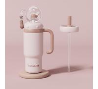 Whale Fountain Water Bottle with Handle, 710ml Stainless Steel Drinking Cup with Whale Squirt - Two Lids, Spill-Proof, Dishwasher Safe, Cute & Perfect for Kids, Teens, and Adults (Pinkish Gray)