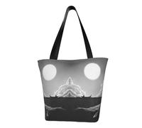 Whale Full Moon Fashion Canvas Tote Bag With All Over Print Design,Large Reusable Shopper Tote With Double Handles,Beach Tote, Weekend Bag