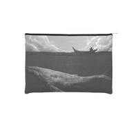 Whale Full Moon Makeup Pouch Toiletries Bag Portable Unisex Zipper Travel Cosmetic Bags Waterproof Cosmetic Bags Paper Reusable Cosmetic Bag 16.5 Cm X 22.5 Cm