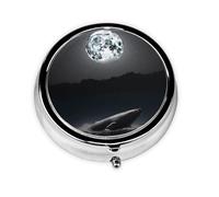 Whale Full Moon Printed Round Pill Organizer with 3 Compartments, Portable Mini Pill Box Pill Case for Medicine, Vitamin, Fish Oil, Supplements
