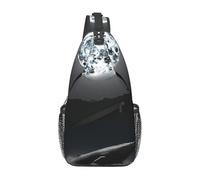 Whale Full Moon Printed Sling Bag Crossbody Backpack for Men Women, Versatile Casual Shoulder Chest Bag for Running Hiking Cycling Travel Work
