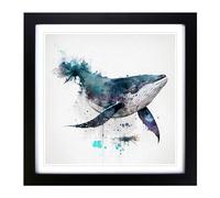 Whale Gestural Art Framed Print | 18x18 Inch Black Framed Wall Art | Ready to Hang | Eclectic Animal Picture | Living Room Bedroom Lounge Office