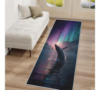 Whale Hallway Runner Rug 60 x 300 cm Long Washable, Northern Lights Carpet Runners for Hallway Non Slip, Kitchen Entryway Hall Bedroom Decor, Soft Low Pile hy&eQ271