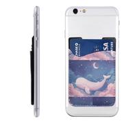 Whale in Clouds Phone Wallet, Stick On Card Holder for Back of Phone Case - Leather Cell Phone Card Wallet Sleeve Adhesive Phone Pocket - Compatible with Most Cell Phones