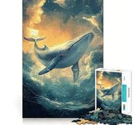 Whale in Dreamy Ocean Scene Jigsaw Puzzles 1000 Mental Focus Game Precision Cut Smooth Edges Meaningful Connection Building Game (38x26cm)