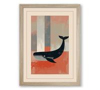 Whale in Geometry Mid-Century Framed Wall Art Print A1 (84.1×59.4cm) Oak, Wall Decor for Living Room, Bedroom, Office & Home, Ready to Hang, Art Gift