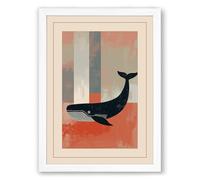 Whale in Geometry Mid-Century Framed Wall Art Print A1 (84.1×59.4cm) White, Wall Decor for Living Room, Bedroom, Office & Home, Ready to Hang, Art Gift