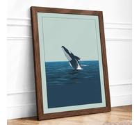 Whale in Motion Coastal Framed Wall Art Print A4 (29.7×21cm) Walnut, Wall Decor for Living Room, Bedroom, Office & Home, Ready to Hang, Art Gift
