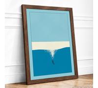 Whale in Open Water Minimalist Framed Wall Art Print A4 (29.7×21cm) Walnut, Wall Decor for Living Room, Bedroom, Office & Home, Ready to Hang, Art Gift