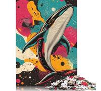 Whale in Space Majestic Whale Pop Art Vibrant And Dynamic Whale Design Puzzle Jigsaws 500 Pieces for Adults Puzzles for Adults Family Entertainment Toys 500pcs (52x38cm)