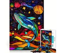 Whale in Space Stained Glass Jigsaw Puzzles 1000 Cognitive Skill Toy Smooth Burr Free Surface Relaxing Indoor Group Activity (38x52cm)