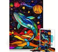 Whale in Space Stained Glass Jigsaw Puzzles1000 Pieces Recall Skill Fun Professional Grade Cutting Thoughtful Gift for Mind Activity (38x26cm)