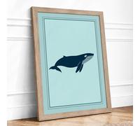 Whale in Still Water Coastal Framed Wall Art Print A2 Oak