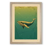 Whale in Teal Waters Coastal Framed Wall Art Print A2 (59.4×42cm) Oak, Wall Decor for Living Room, Bedroom, Office & Home, Ready to Hang, Art Gift