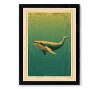 Whale in Teal Waters Coastal Framed Wall Art Print A3 (42×29.7cm) Black, Wall Decor for Living Room, Bedroom, Office & Home, Ready to Hang, Art Gift