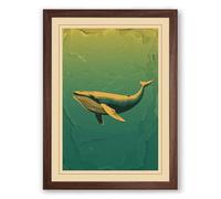 Whale in Teal Waters Coastal Framed Wall Art Print A3 (42×29.7cm) Walnut, Wall Decor for Living Room, Bedroom, Office & Home, Ready to Hang, Art Gift
