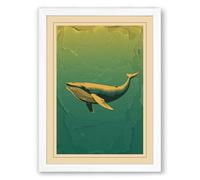 Whale in Teal Waters Coastal Framed Wall Art Print A3 (42×29.7cm) White, Wall Decor for Living Room, Bedroom, Office & Home, Ready to Hang, Art Gift
