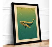 Whale in Teal Waters Coastal Framed Wall Art Print A3 Black