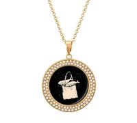 Whale in The Bag Fashion Necklace Chain Round Graphic Pendant with Diamond Jewellery Golden-style