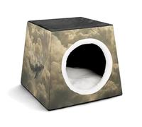 Whale in The Clouds Cat Bed for Indoor Cats - Foldable Cat & Dog House with Removable Cozy Cushion, Waterproof Oxford Washable Pet House for Small Pets 13.8" X 13.8" X 11.8"