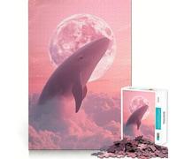 Whale in The Pink Clouds with Moon Jigsaw 1000 Piece Mind Skill Play Stable Fit No Shifting Parts Enjoyable Pastime for Long Weekends (50x75cm)