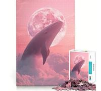 Whale in The Pink Clouds with Moon Jigsaw for Teenagers1000 Pieces Mind Boost Game Firm Fit Secure Assembly Bonding Activity for Loved Ones (38x26cm)