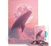 Whale in The Pink Clouds with Moon Jigsaw Puzzles 1000 Mental Focus Game Precision Cut Smooth Edges Meaningful Connection Building Game (38x52cm)