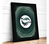 Whale in the Vortex Coastal Framed Wall Art Print A1 Black