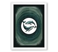 Whale in the Vortex Coastal Framed Wall Art Print A2 (59.4×42cm) White, Wall Decor for Living Room, Bedroom, Office & Home, Ready to Hang, Art Gift