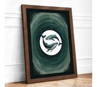 Whale in the Vortex Coastal Framed Wall Art Print A2 Walnut