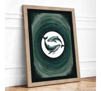 Whale in the Vortex Coastal Framed Wall Art Print A3 Oak