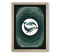 Whale in the Vortex Coastal Framed Wall Art Print A4 (29.7×21cm) Oak, Wall Decor for Living Room, Bedroom, Office & Home, Ready to Hang, Art Gift