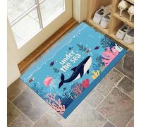 Whale Jellyfish Doormat - Inside And Outside Welcome Mat, Blue Indoor Front Doormat With Non-Slip Backing, Heavy Duty Entrance Mat, 50 X 80 Cm Marine Life