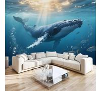 Whale Jellyfish Mural Wallpaper 3D Effect Under The Sea Dream Non-Woven Self-Adhesive Wallpaper Removable Large Photo Sticker TV Background Wall Decor for Living Room Bedroom 430x300 cm