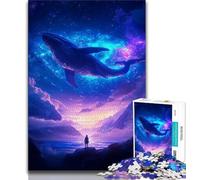 Whale Jumping Out Jigsaw Puzzles for Teenagers,Stress Reliever Staycation Kill Time with Matching Poster And Trivia Sheet (38x26cm)