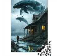 Whale Jumping Over Cabin 1000 Pieces Jigsaw Puzzles for Puzzle Enthusiasts Thick Recycled Cardboard Home Decoration Wall Display Educational Puzzle 38x26cm/1000pcs