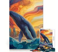 Whale Leaping Cityscape 1000 Piece Jigsaw Puzzles for Teenagers Jigsaw Cognitive Workout Calm Leisure Ideal Fit Winter Gift (38x26cm)